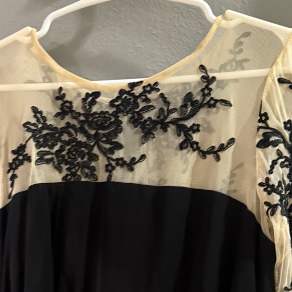 DAVID MEISTER Black Nude Sheer Embroidered Lace Illusion Yoke Sleeves Dress 6 - Picture 5 of 6